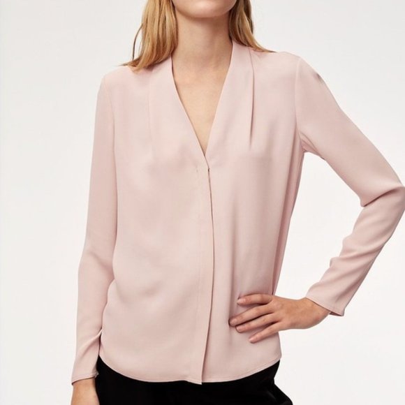 Aritzia Babaton Power Blouse Long Sleeve Shirt Matte-Satin Button Up Blouse - Picture 1 of 16